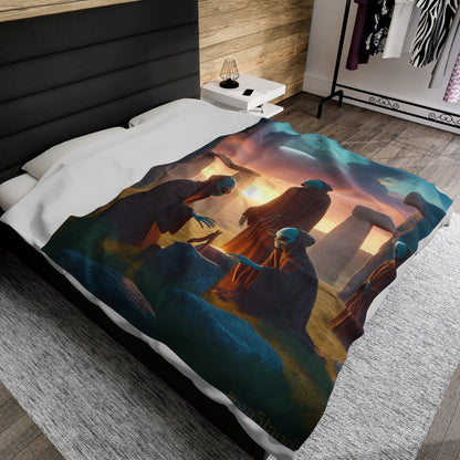 Aliens at Stonehenge at Dusk Velveteen Blanket