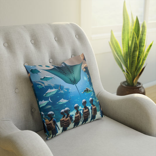 Aliens Visit the Aquarium Throw Pillow