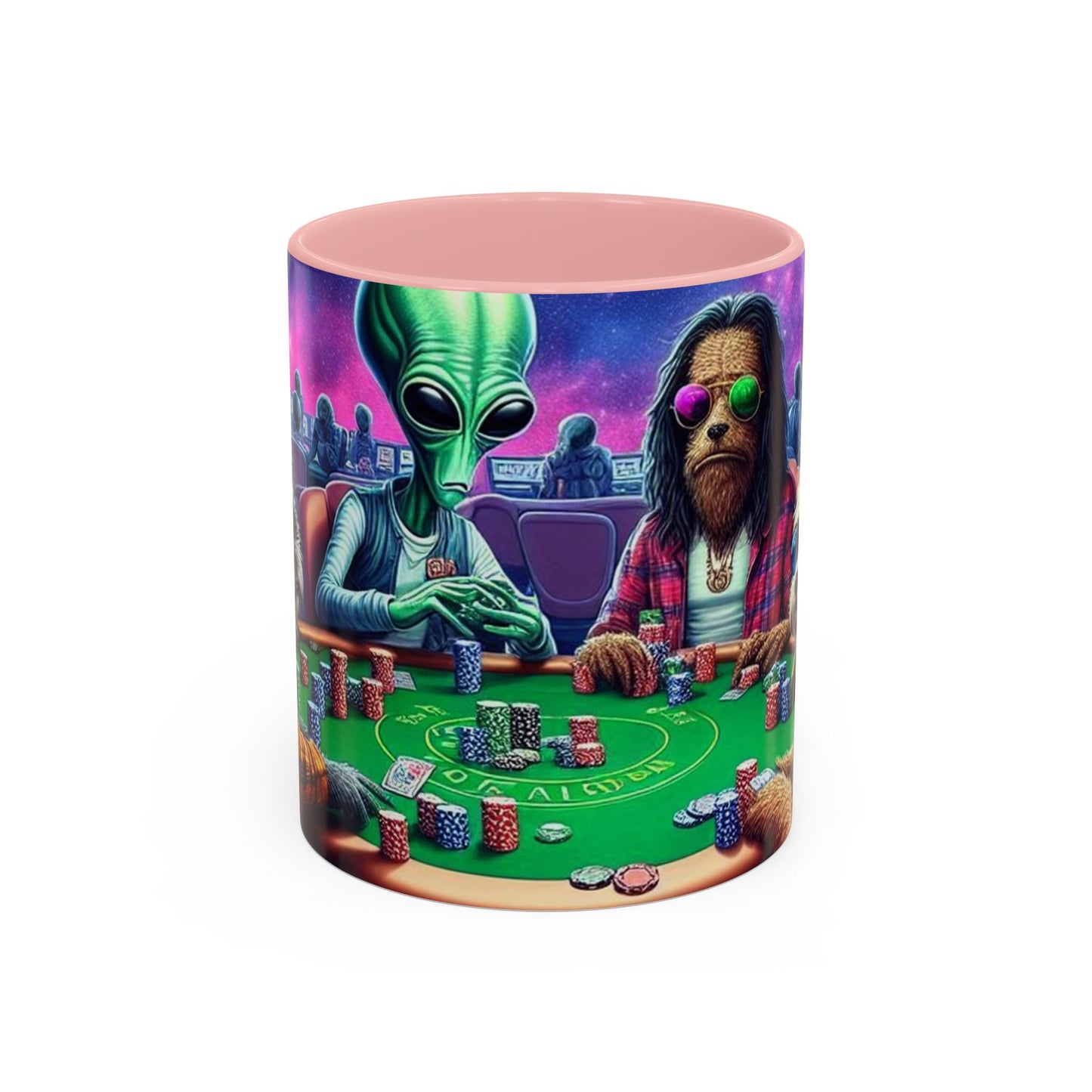 Aliens and Dogs Playing Poker Accent Coffee Mug