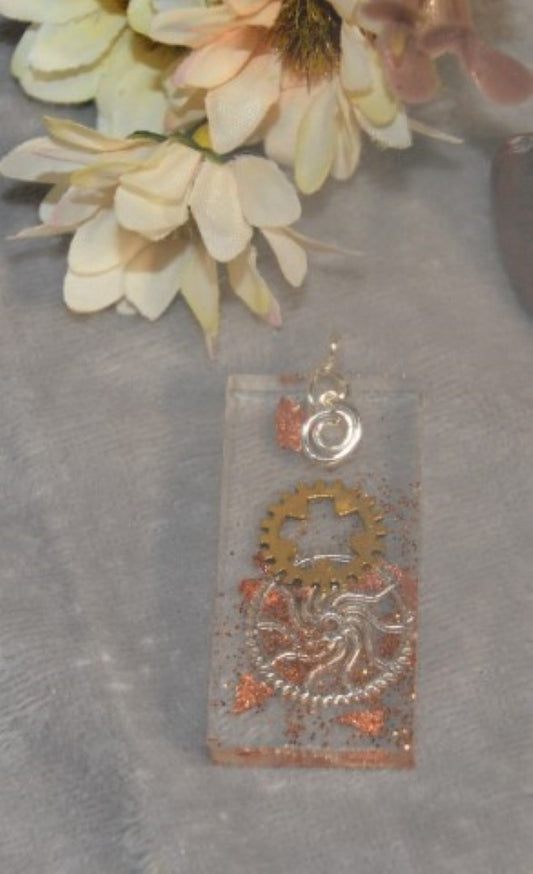 Copper Gears in clear resin Earings