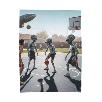 Aliens Playing Hoops Velveteen Plush Blanket