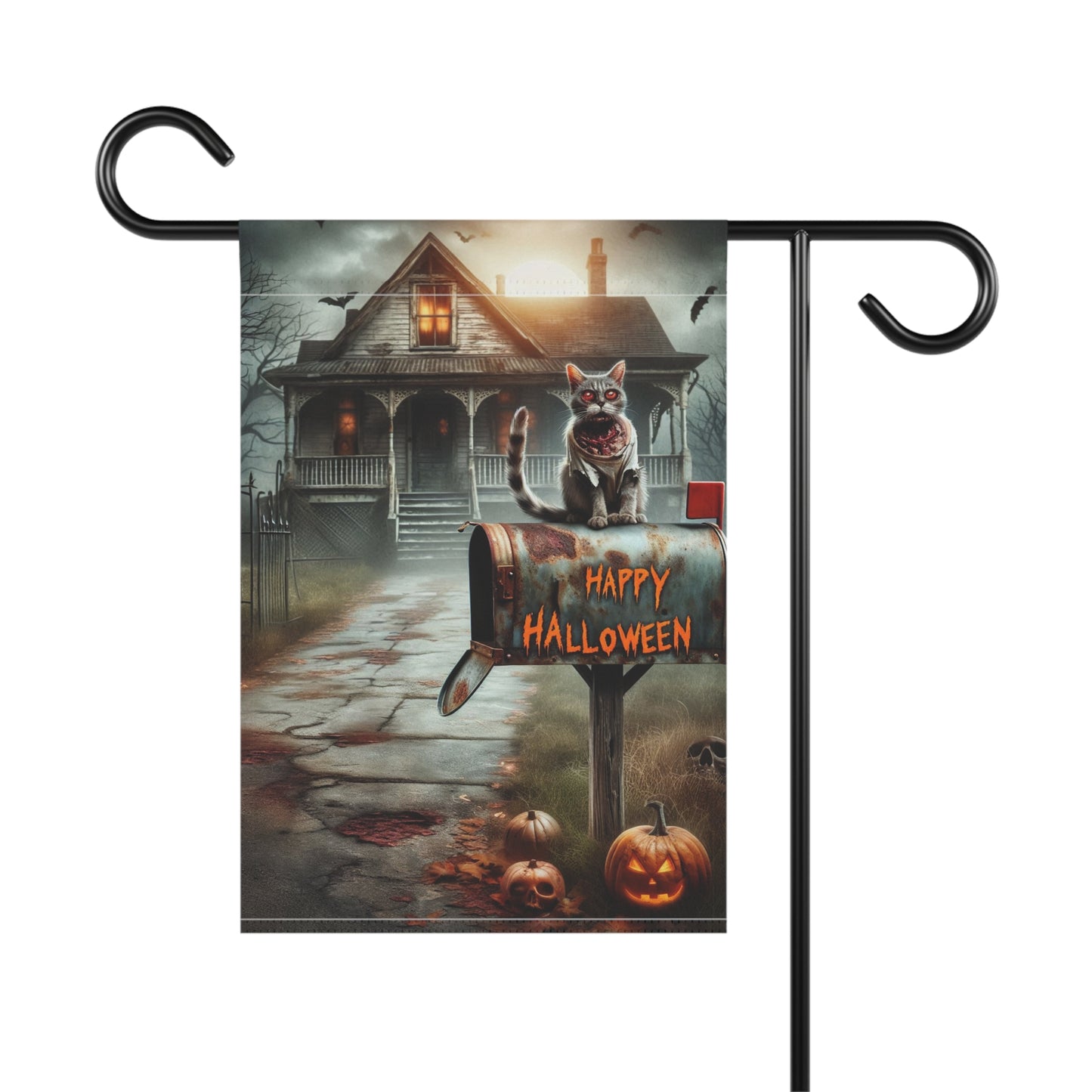 Halloween Zombie Cat Garden Flag