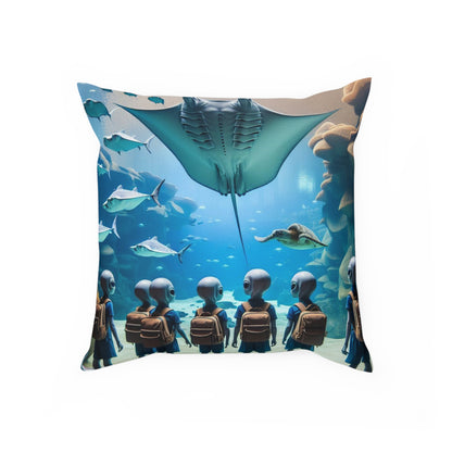 Aliens Visit the Aquarium Throw Pillow