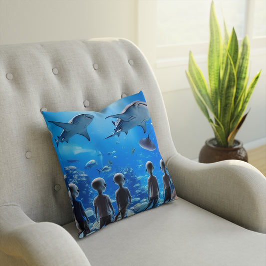 Aliens & Whale Sharks at The Aquarium Throw Pillow