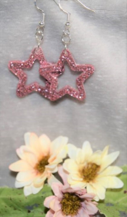 Pink Glitter Stars Earrings