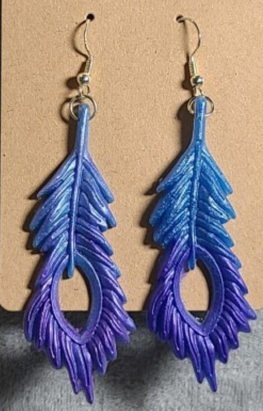 Peacock feathers Blue and Purple Earrings