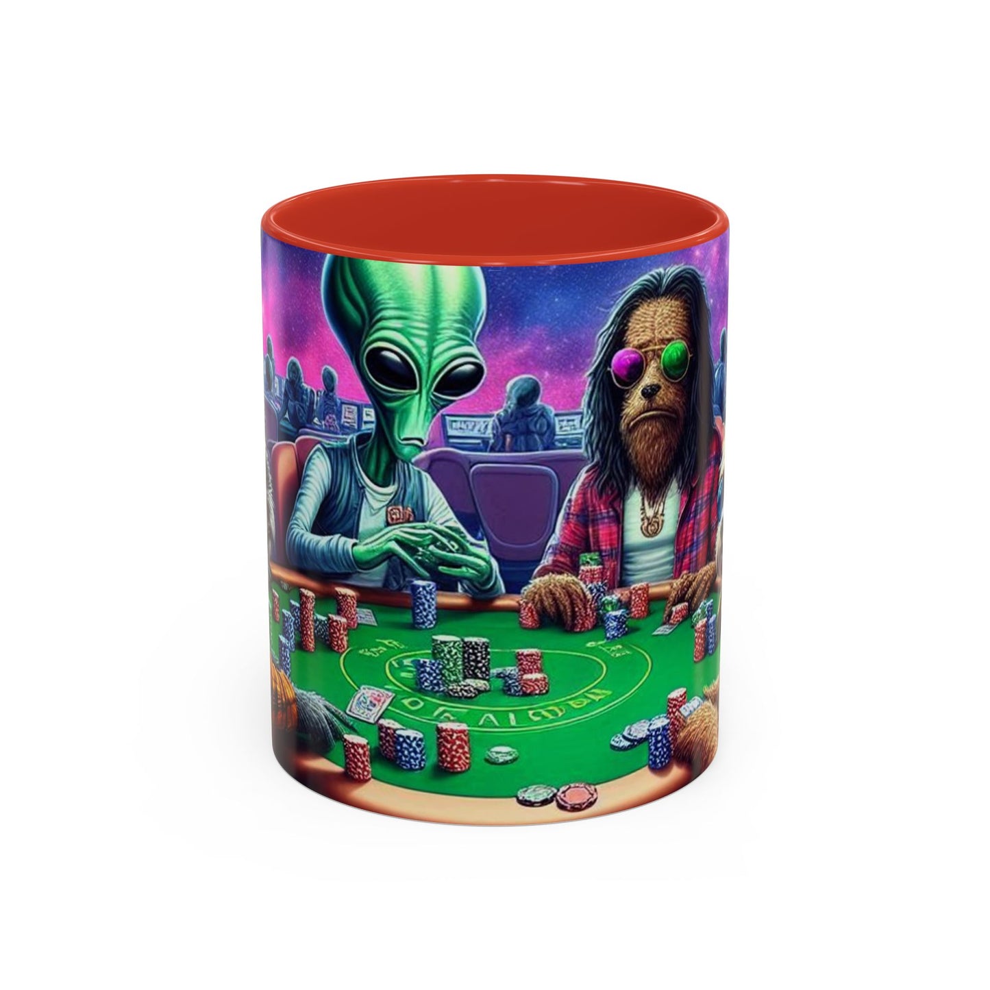 Aliens and Dogs Playing Poker Accent Coffee Mug