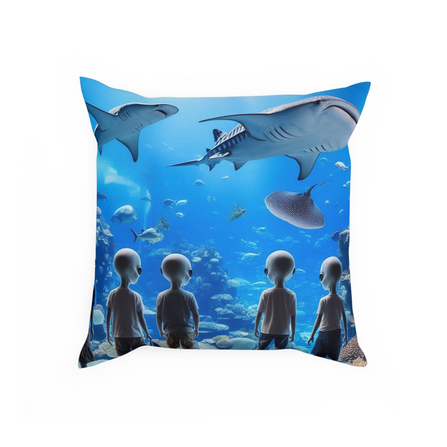Aliens & Whale Sharks at The Aquarium Throw Pillow