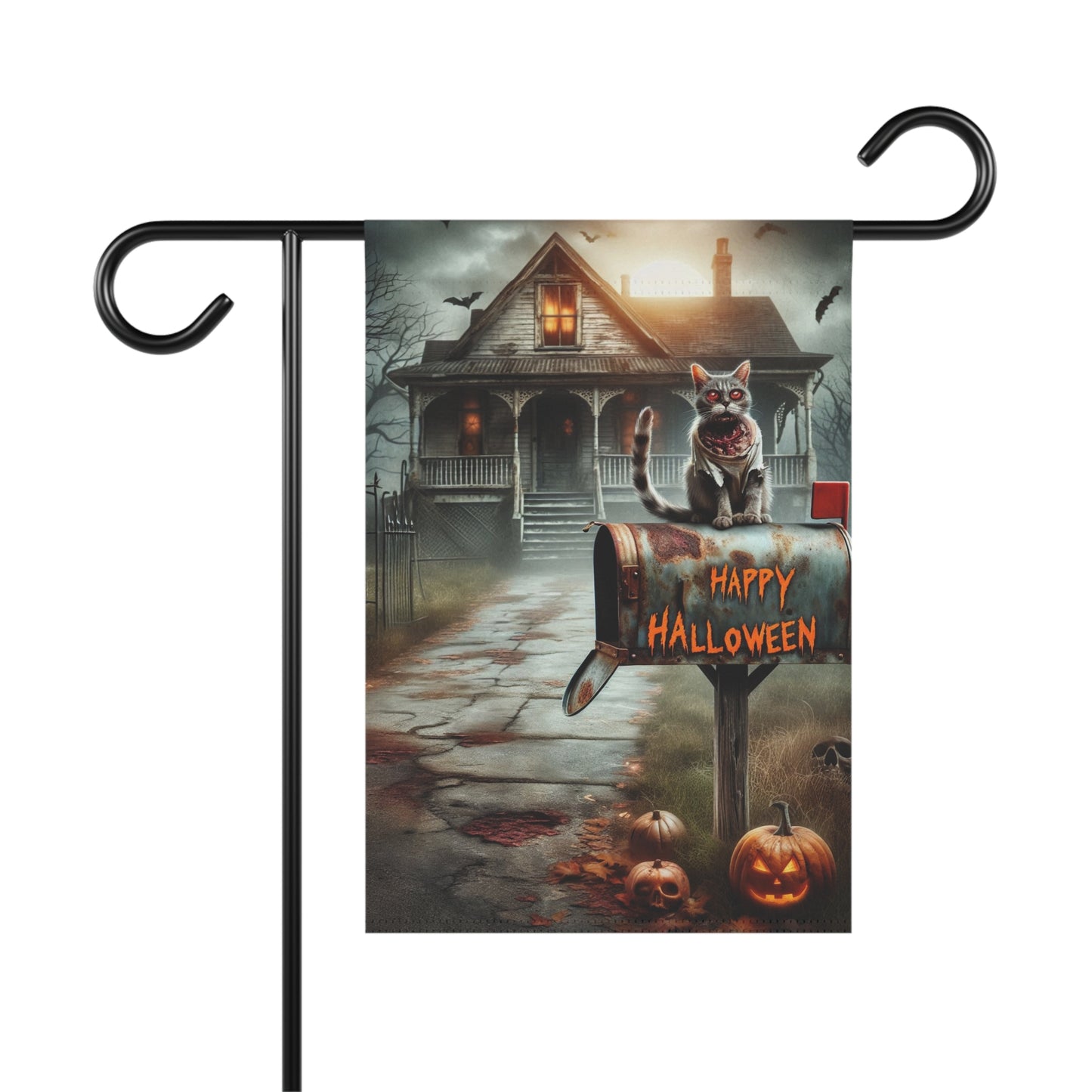 Halloween Zombie Cat Garden Flag