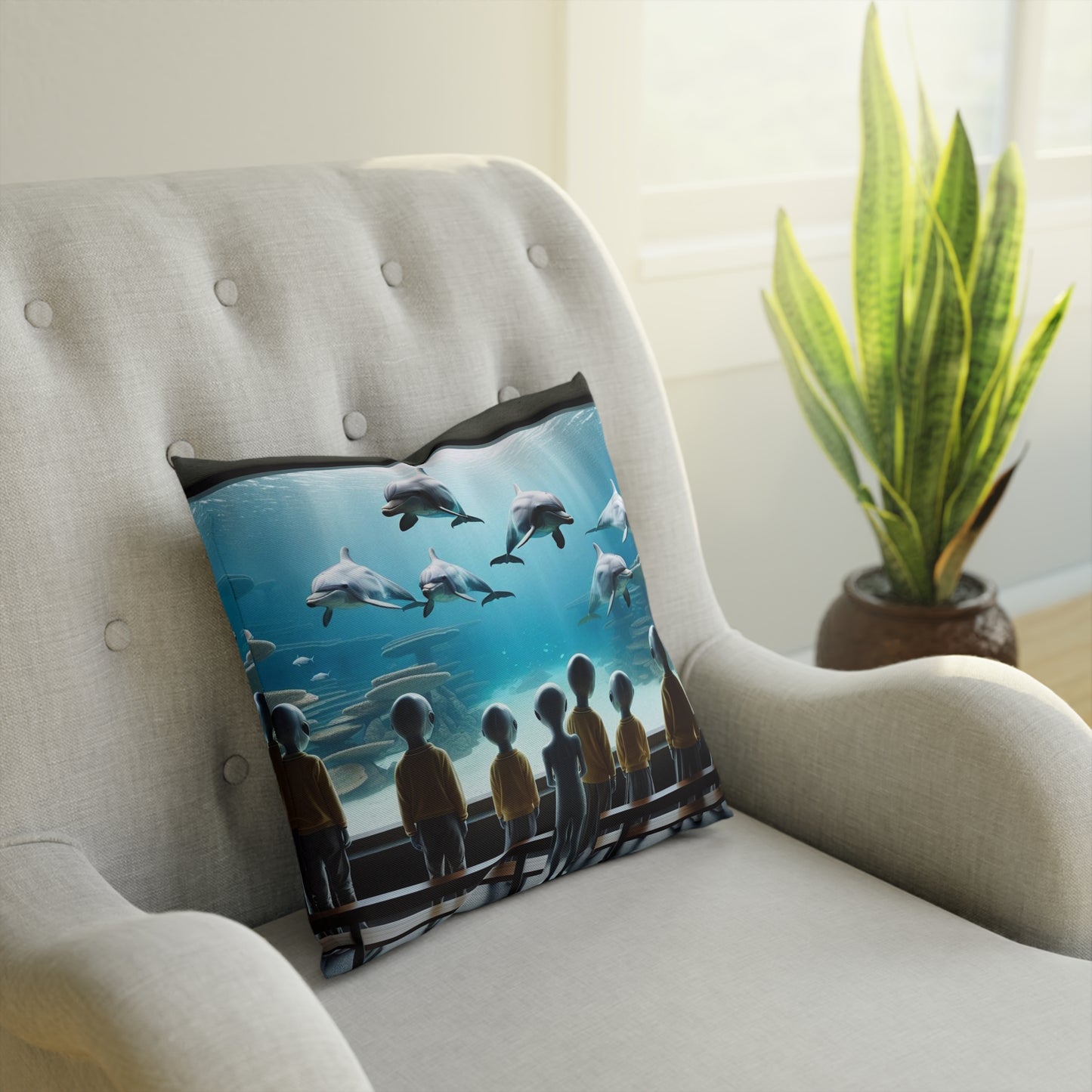 Aliens & Dolphins at the Aquarium Pillow