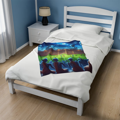 Aliens Watching Intergalactic Futbol Velveteen Plush Blanket
