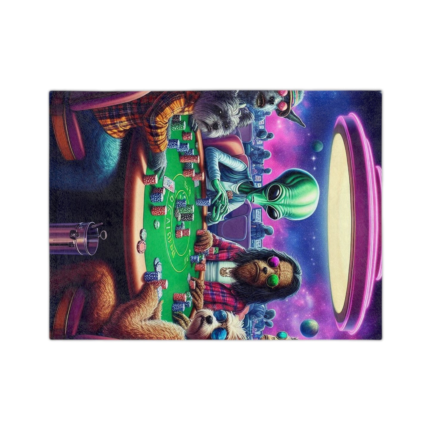 Poker Playing Dogs--with an Alien Velveteen Microfiber Blanket