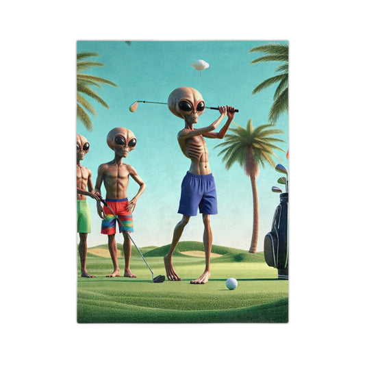 Aliens Golfing Velveteen Microfiber Blanket