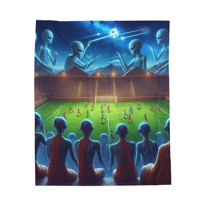 Aliens Watching Intergalactic Futbol Velveteen Plush Blanket
