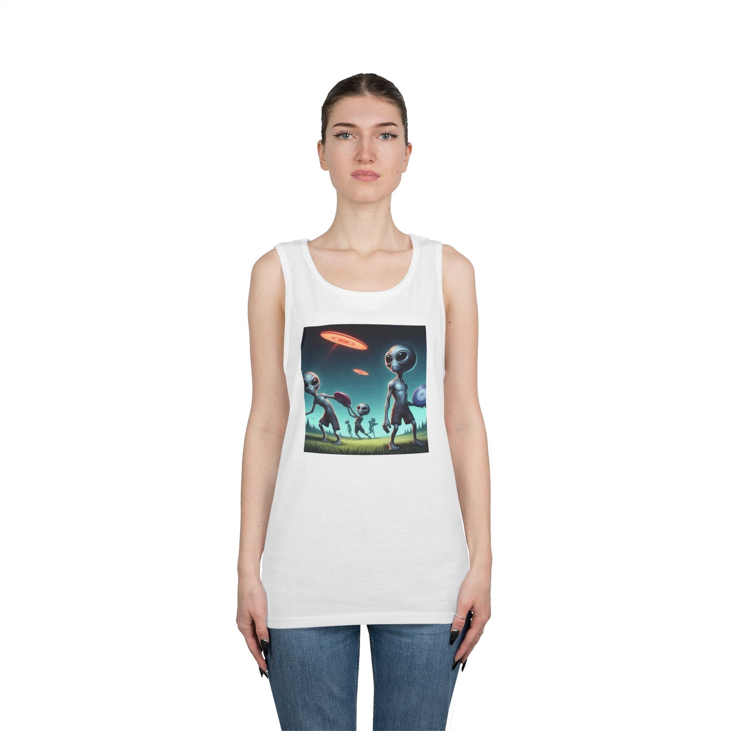 Tank Top with Aliens Playing Disc Golf Design