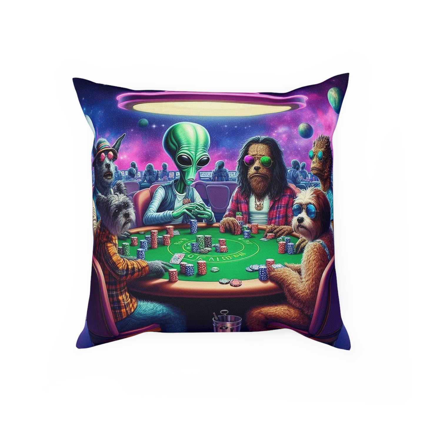 Alien Playing Poker Pillow