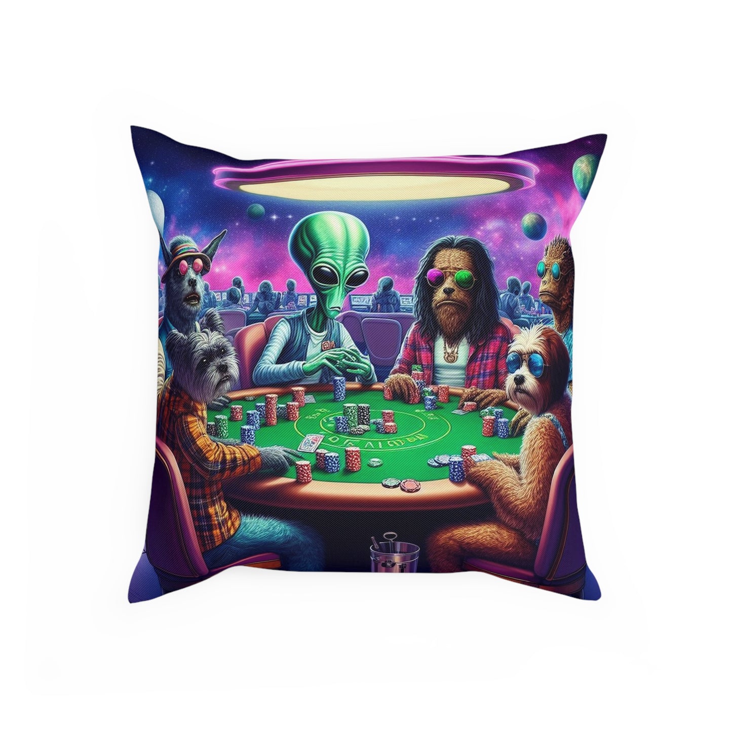 Alien Playing Poker Pillow