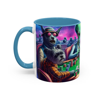 Aliens and Dogs Playing Poker Accent Coffee Mug