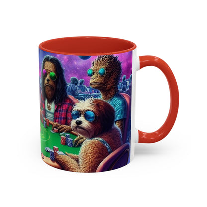 Aliens and Dogs Playing Poker Accent Coffee Mug