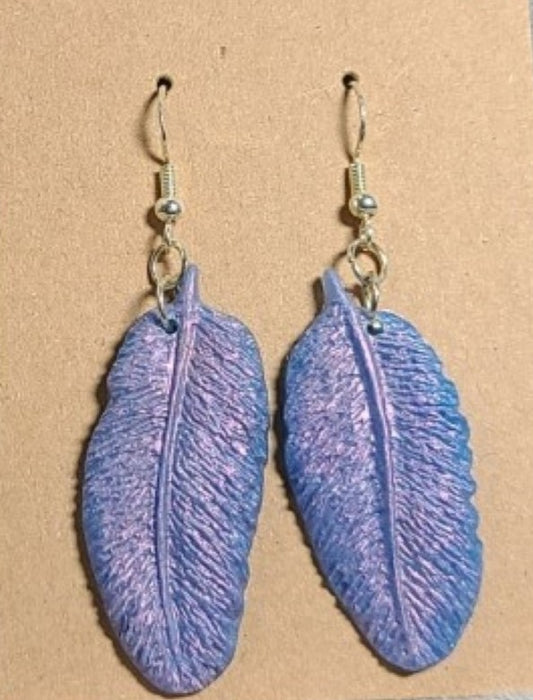 Med Blue and Pink Feather Dangles Earrings
