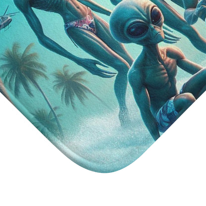 Surfing Aliens Bath Mat