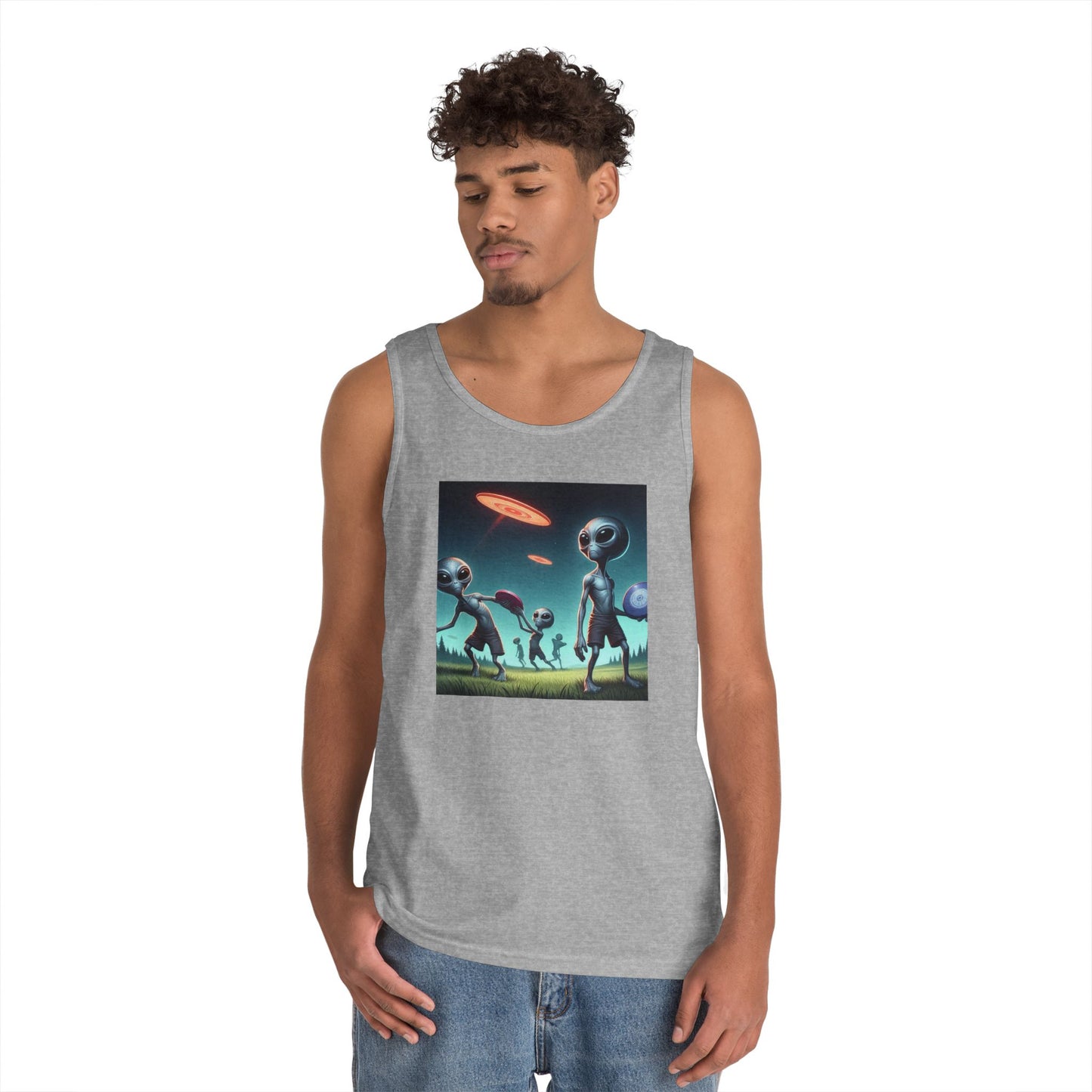 Tank Top with Aliens Playing Disc Golf Design