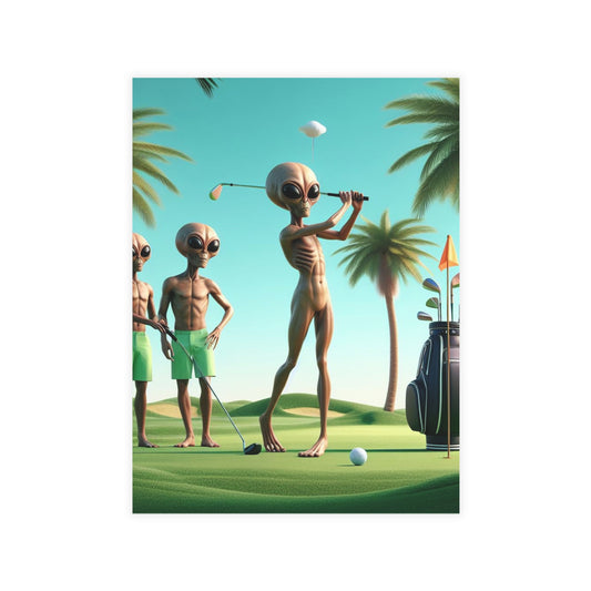 Golfing Aliens Postcard Bundle - Fun Outer Space Greetings