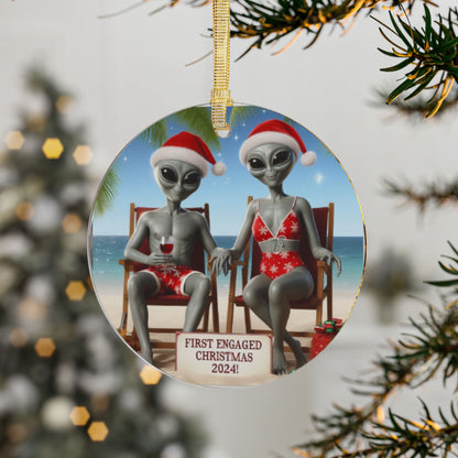 1st Engaged Christmas Alien Ornaments