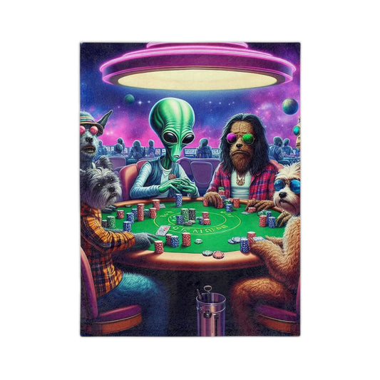 Poker Playing Dogs--with an Alien Velveteen Microfiber Blanket