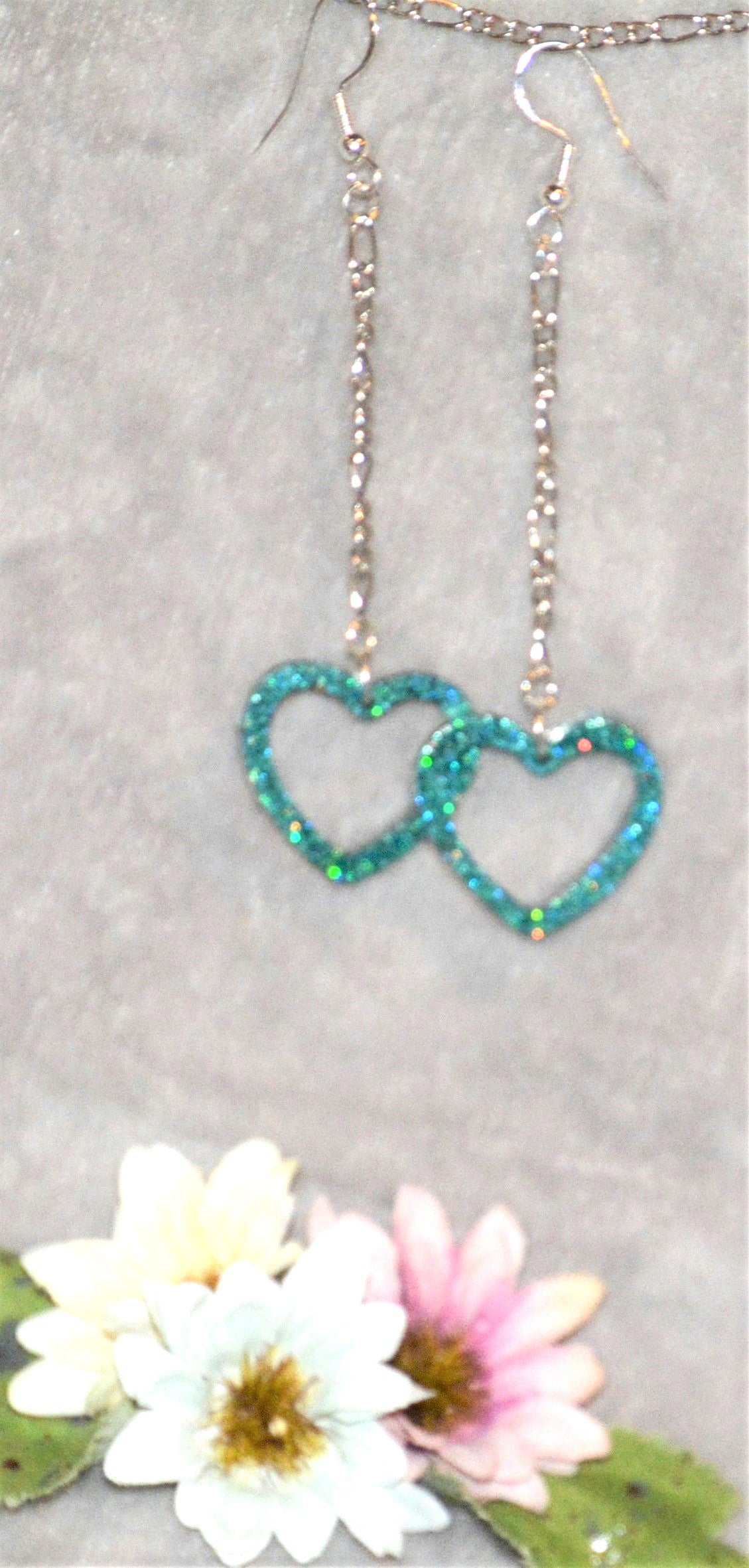 Dangles Hearts in Teal Earings