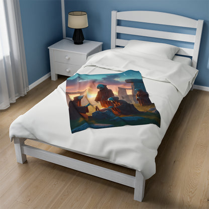 Aliens at Stonehenge at Dusk Velveteen Blanket