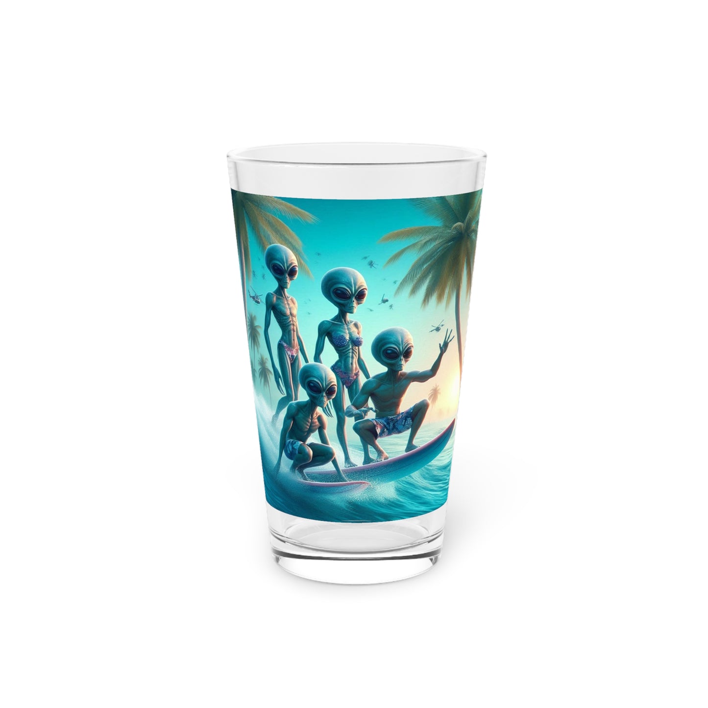 Alien Surfers Pint Glass, 16oz