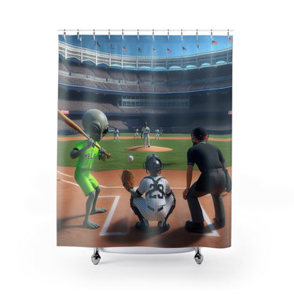 Aliens Playing Baseball Shower Curtains