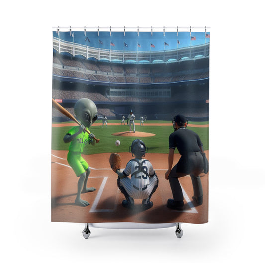 Aliens Playing Baseball Shower Curtains