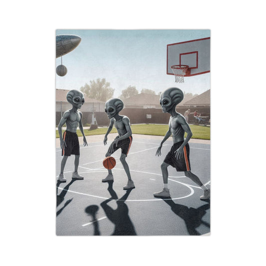 Aliens Playing Basketball Microfiber Blanket