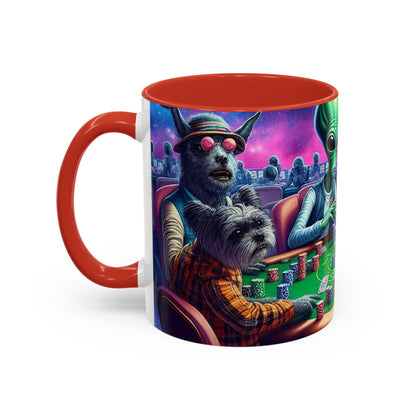 Aliens and Dogs Playing Poker Accent Coffee Mug