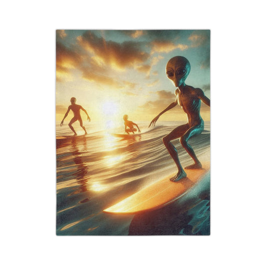 Surfing Aliens Velveteen Microfiber Blanket