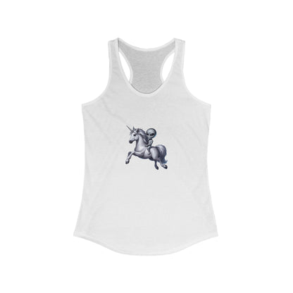 Alien Riding a Unicorn Racerback Tank