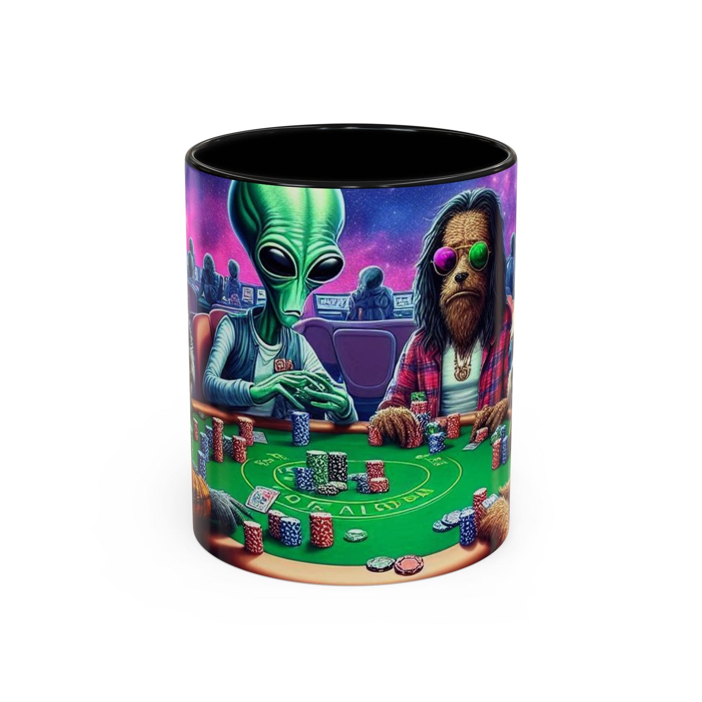 Aliens and Dogs Playing Poker Accent Coffee Mug