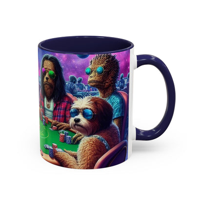 Aliens and Dogs Playing Poker Accent Coffee Mug