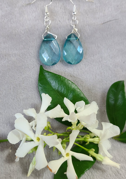 Blue Glass Teardrops Earings