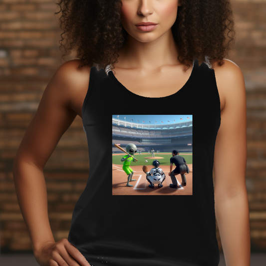 Baseball Playing Aliens Racerback Tank