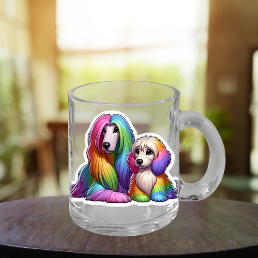 Rainbow Afghan Hounds  Glass Mug with Handle, 10oz