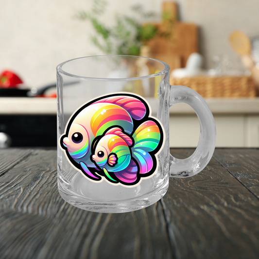 Rainbow Cartoon Angelfish Glass Mug with Handle, 10oz