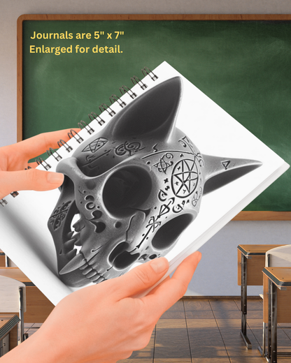 Arcane Cat Skull Spiral Journal