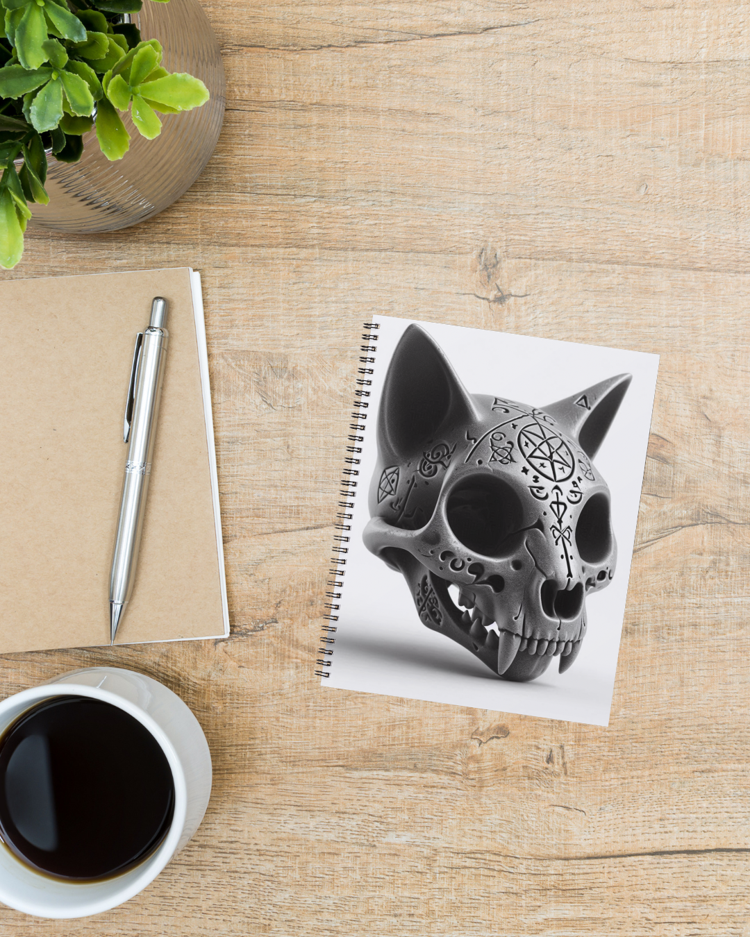 Arcane Cat Skull Spiral Journal