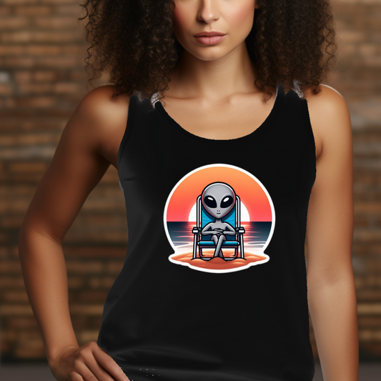 Lone Alien on the Beach Racerback Tank