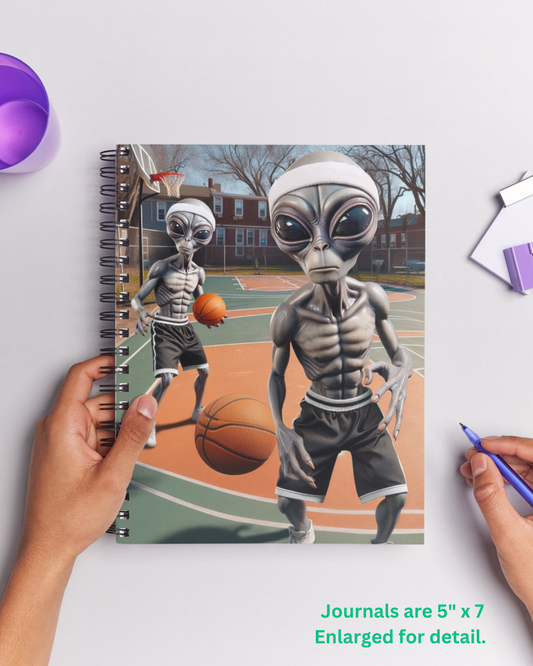 Aliens Playing Basketball Spiral Notebook