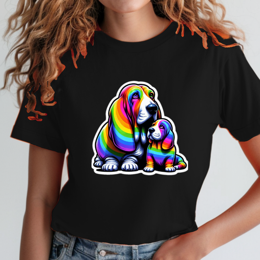 Rainbow Bassett Hounds Unisex Soft T-Shirt