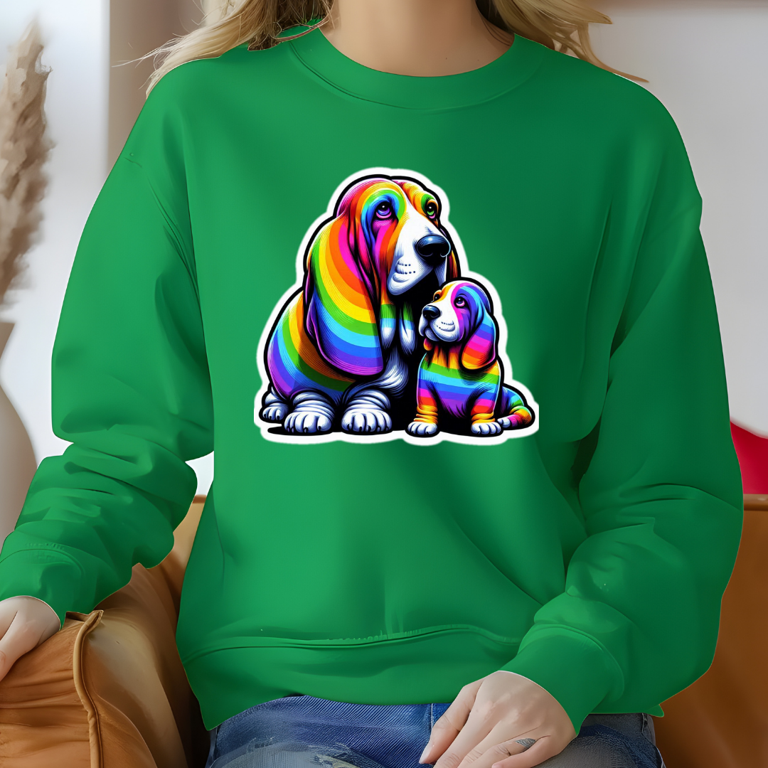 Rainbow Bassett Hounds  Crewneck Sweatshirt